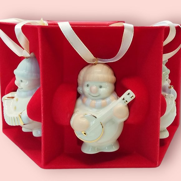 Lenox Snowman Ornaments Set of 5 Playing Instruments Gilded Porcelain Christmas - Picture 5 of 14